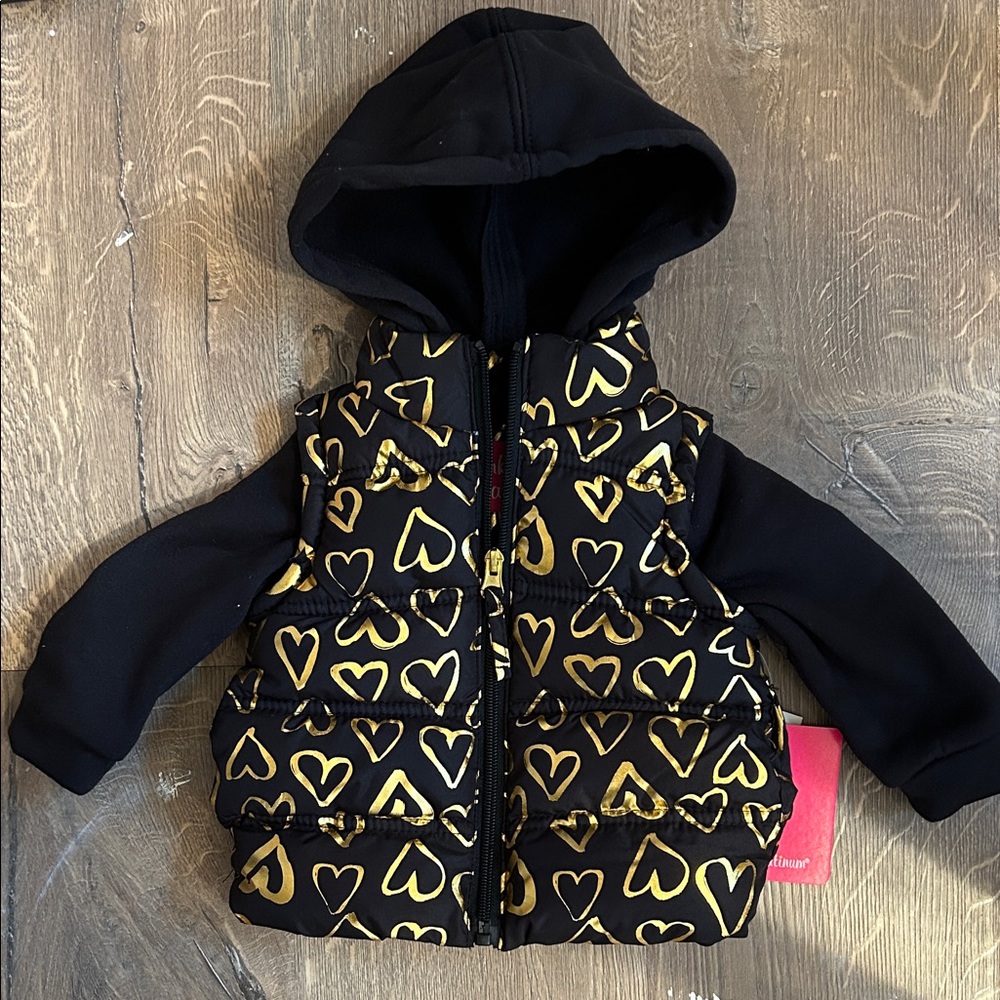 PINK PLATINUM NWT Baby Girl Black and Gold Puffer Jacket